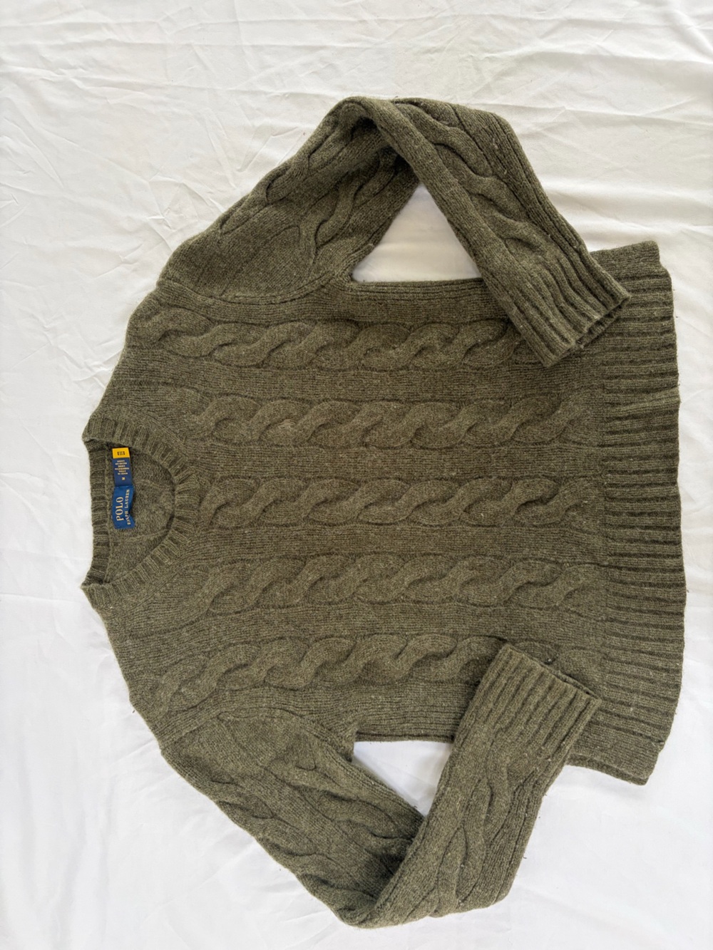 Polo Ralph Lauren Cable Knit Wool Cashmere Sweater Olive Green